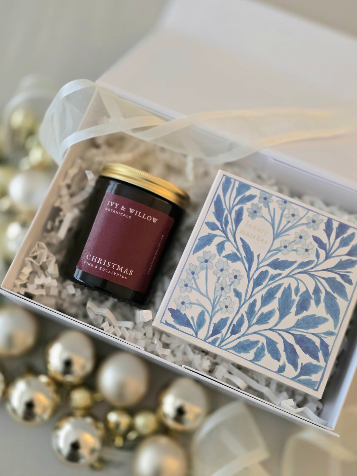 Candle & Blue Floral Matchbox