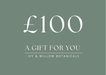 Gift certificate for £100 from Ivy & Willow Botanicals on a green background