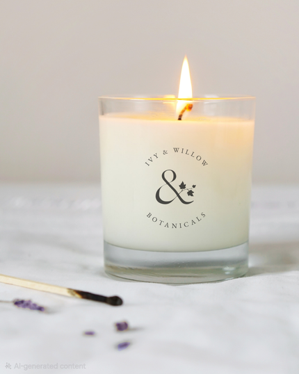 Candle with 'Eve & Willow Botanicals' logo on a white background