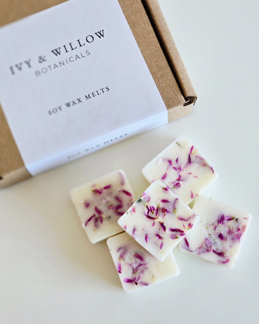 Ivy & Willow Botanicals soy wax melts on a white surface