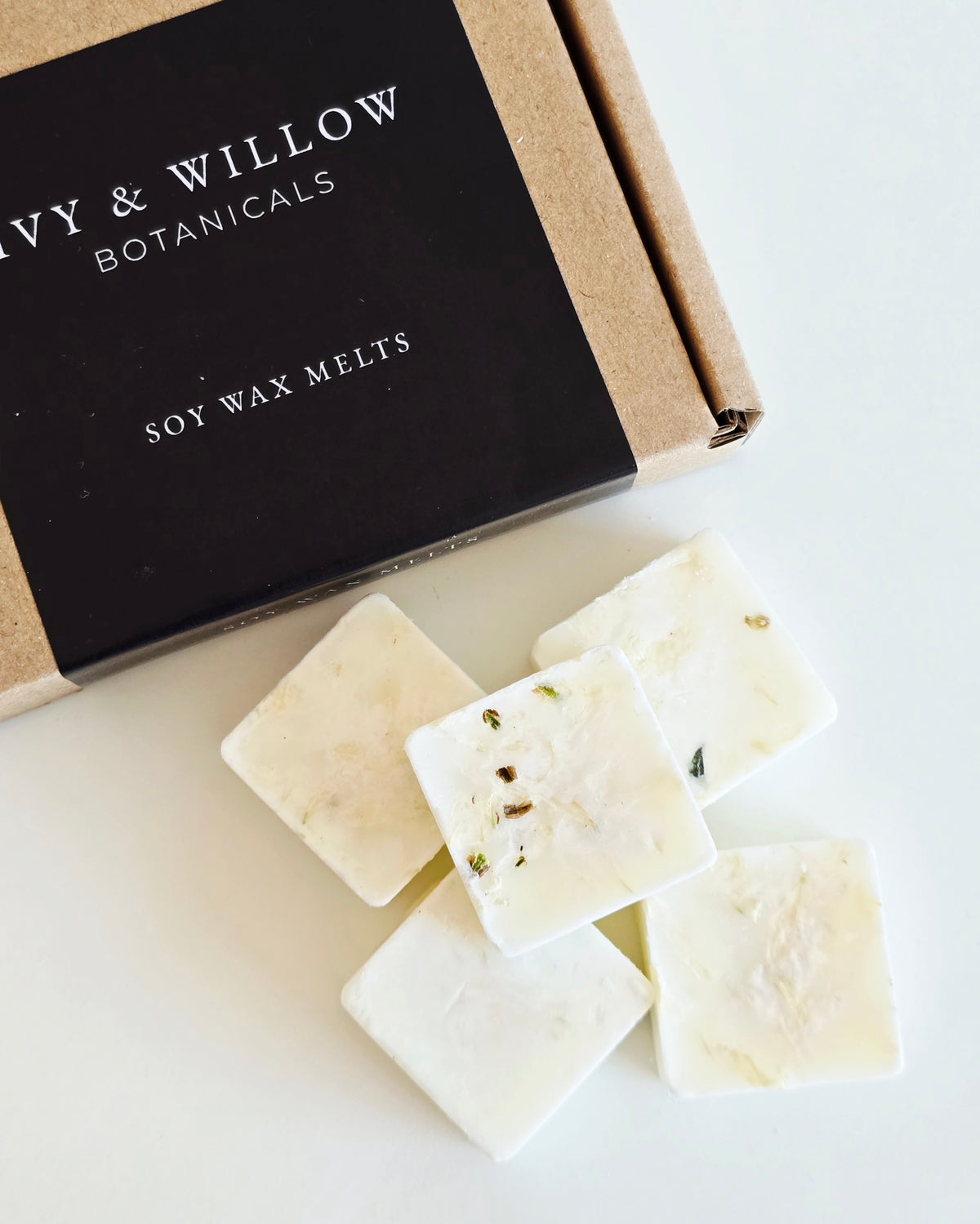 Soy wax melts from Ivy & Willow Botanicals on a white surface